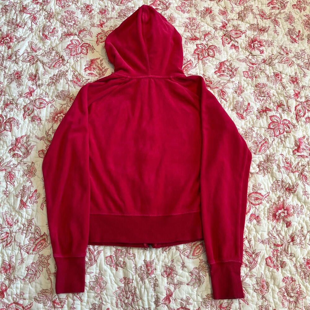 Early 2000s Y2K Bebe Rhinestone Velour super soft Cherry Red Hoodie! - Picture 3 of 4